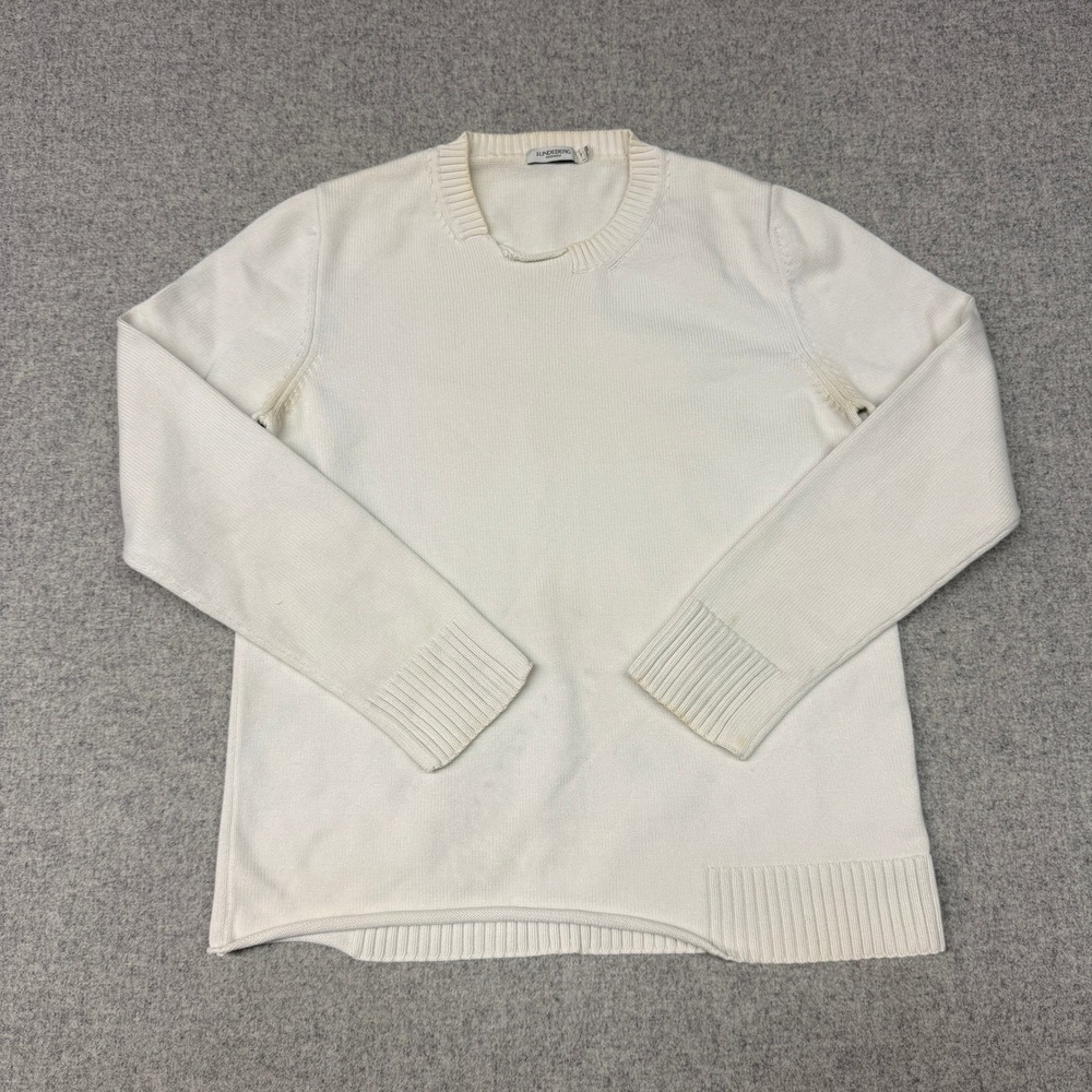 J.Lindeberg | Cotton Knit Long Sleeve Sweater | Large | White | Asymmetric Hem